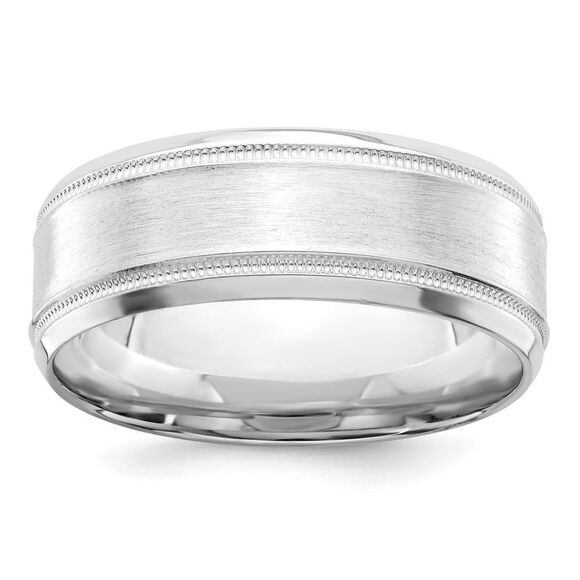 Kazi Luxury Sterling Silver Rhodium-plated 8mm Brushed Fancy Band Size 7.5